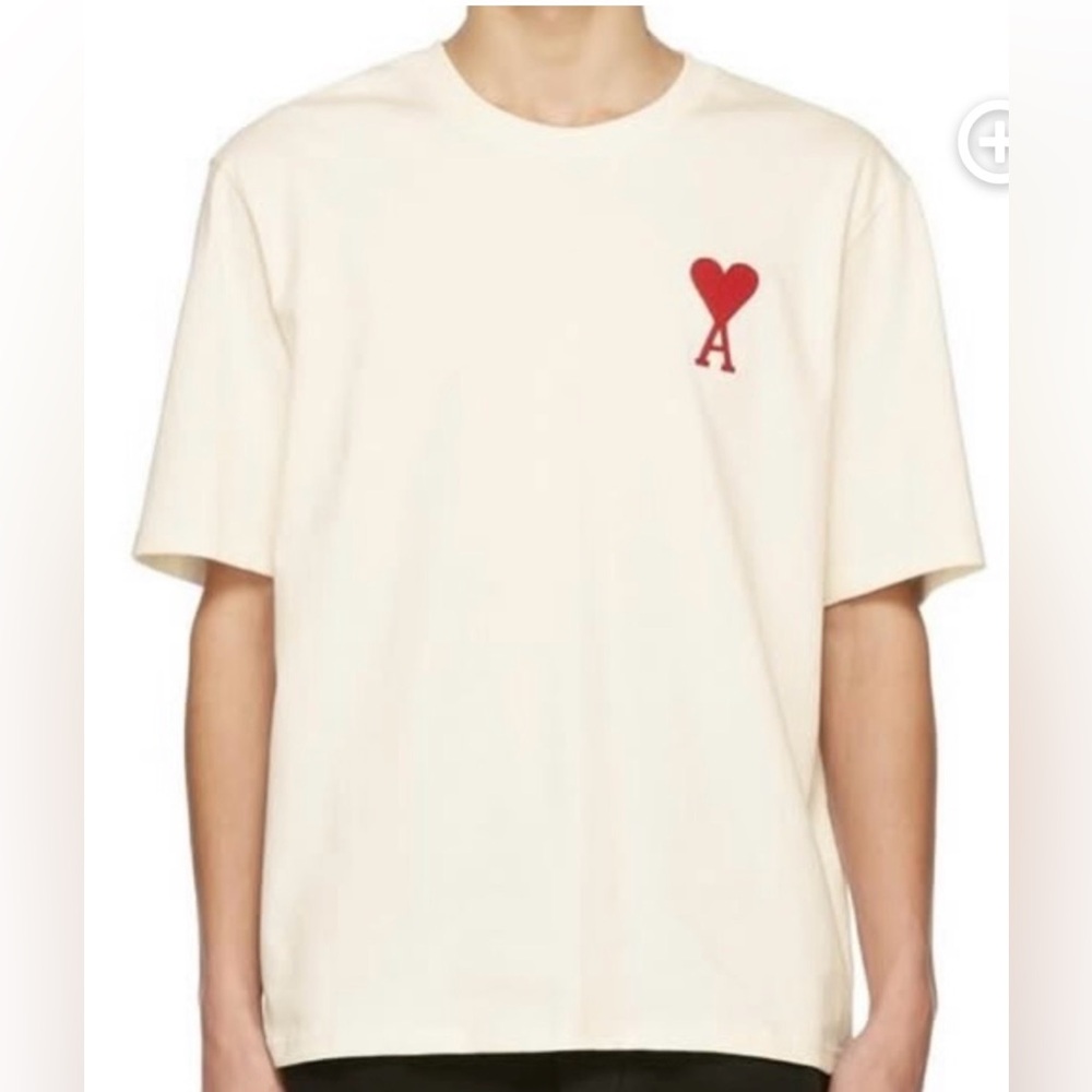 AMI Beige T-Shirt with Red Heart Logo size small